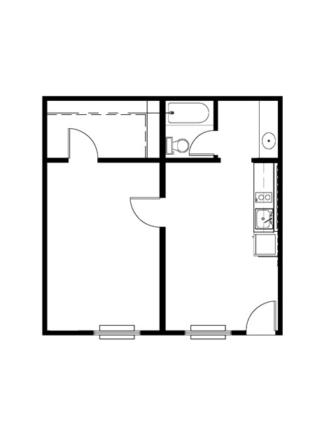 A black and white floor plan of a small apartment.